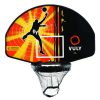 Close up look at a Vuly Basketball hoop with orange backboard and black rim