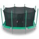 A green, rectangle Magic Circle trampoline with safety net enclosure against a white background