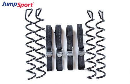 four jumpsport corkscrew trampoline anchors with accompanying straps