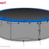 illustration of jumpsport safety skirt installed on a 14 foot trampoline frame