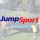 The JumpSport logo over a picture of a girl jumping on the trampoline