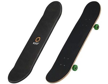 Two Vuly skate decks, one with wheels and the other without