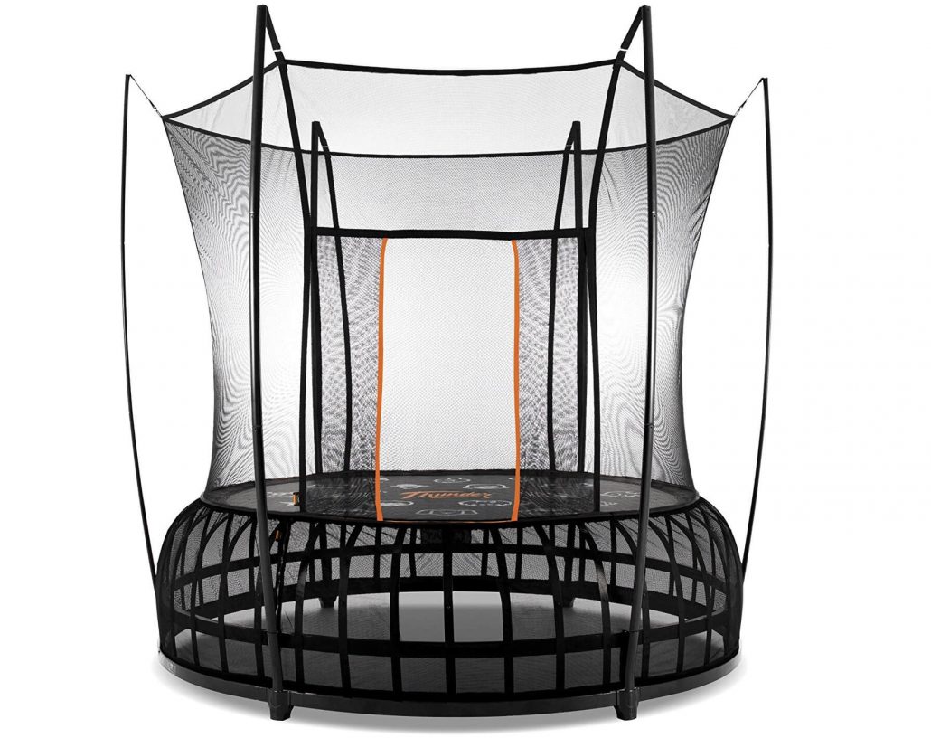 A 10 foot medium Vuly Thunder trampoline with black base and orange accent